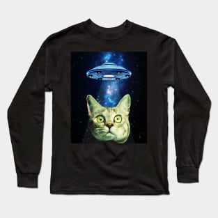 Cat UFO Space Galaxy Long Sleeve T-Shirt